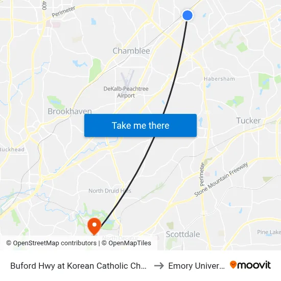 Buford Hwy at Korean Catholic Church Ib to Emory University map