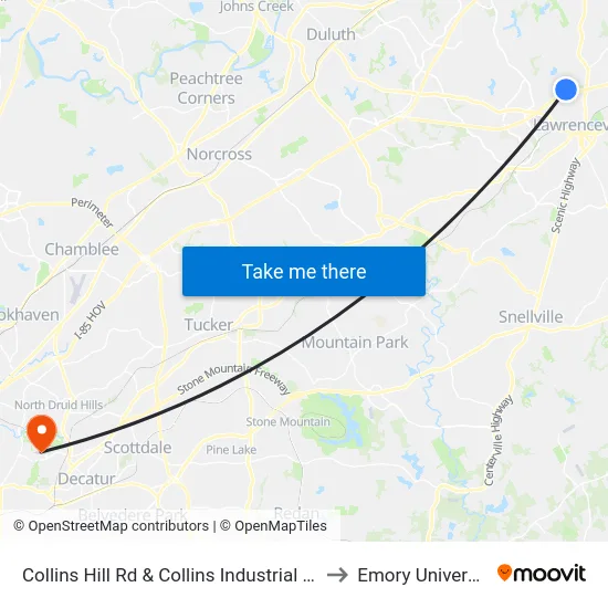 Collins Hill Rd & Collins Industrial Way to Emory University map