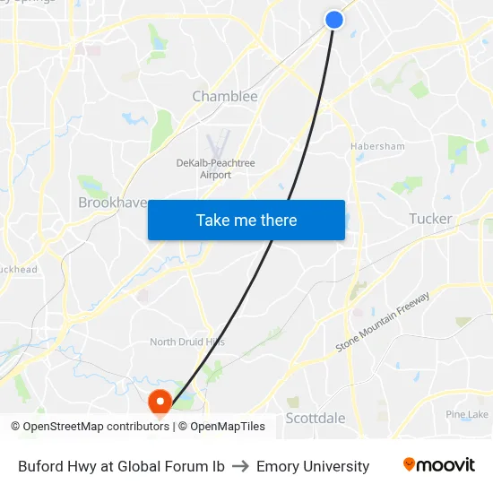 Buford Hwy at Global Forum Ib to Emory University map