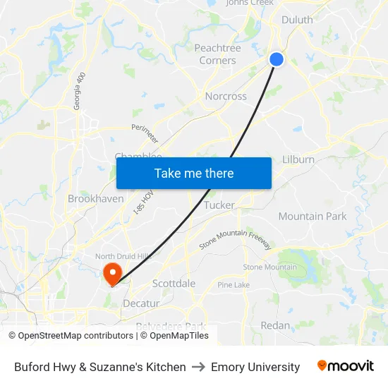 Buford Hwy & Suzanne's Kitchen to Emory University map