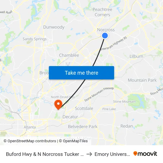 Buford Hwy & N Norcross Tucker Rd to Emory University map