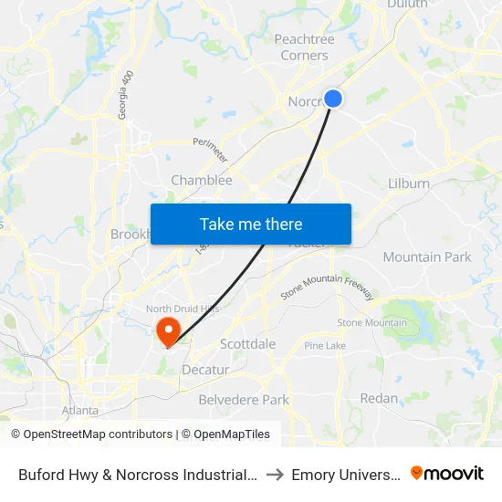 Buford Hwy & Norcross Industrial Ct to Emory University map