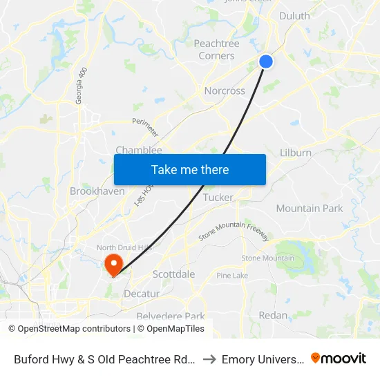 Buford Hwy & S Old Peachtree Rd Ob to Emory University map