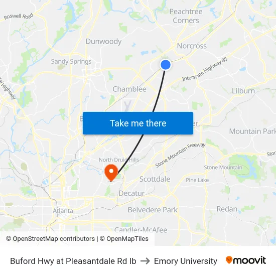 Buford Hwy at Pleasantdale Rd Ib to Emory University map