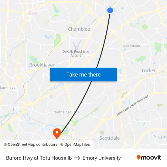 Buford Hwy at Tofu House Ib to Emory University map
