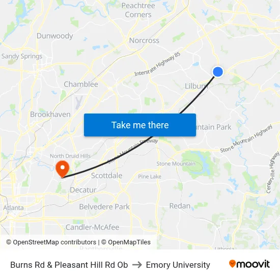Burns Rd & Pleasant Hill Rd Ob to Emory University map