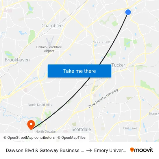 Dawson Blvd & Gateway Business Park to Emory University map