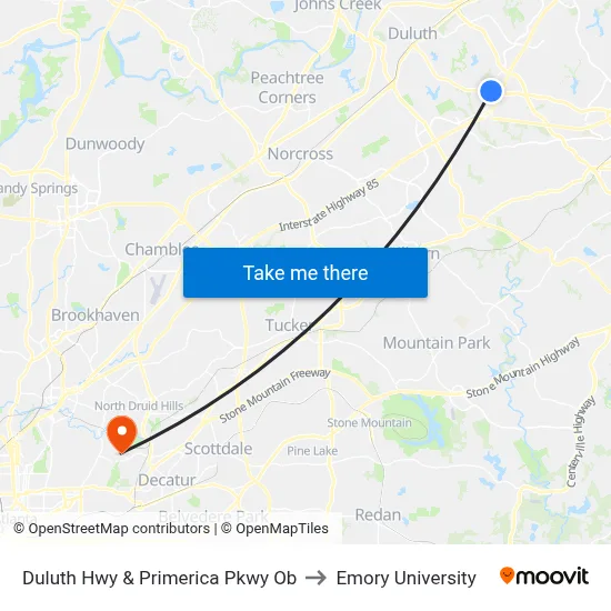 Duluth Hwy  & Primerica Pkwy Ob to Emory University map