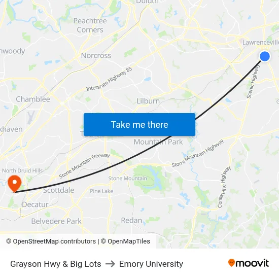 Grayson Hwy & Big Lots to Emory University map