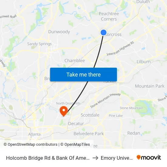 Holcomb Bridge Rd & Bank Of America Ob to Emory University map