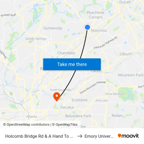 Holcomb Bridge Rd & A Hand To Hold to Emory University map