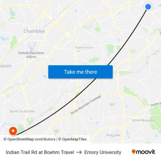 Indian Trail Rd at Boehm Travel to Emory University map