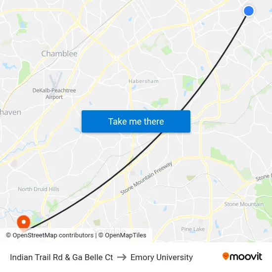 Indian Trail Rd & Ga Belle Ct to Emory University map