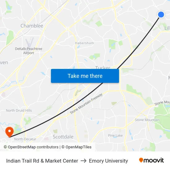 Indian Trail Rd & Market Center to Emory University map