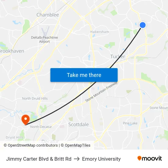Jimmy Carter Blvd & Britt Rd to Emory University map