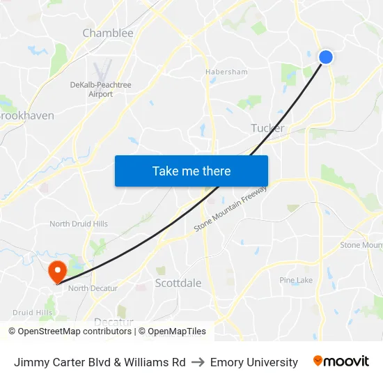 Jimmy Carter Blvd & Williams Rd to Emory University map