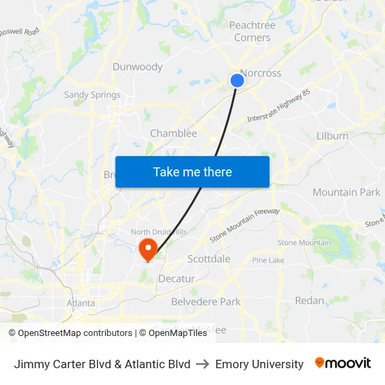 Jimmy Carter Blvd & Atlantic Blvd to Emory University map
