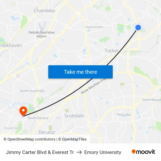 Jimmy Carter Blvd & Everest Tr to Emory University map