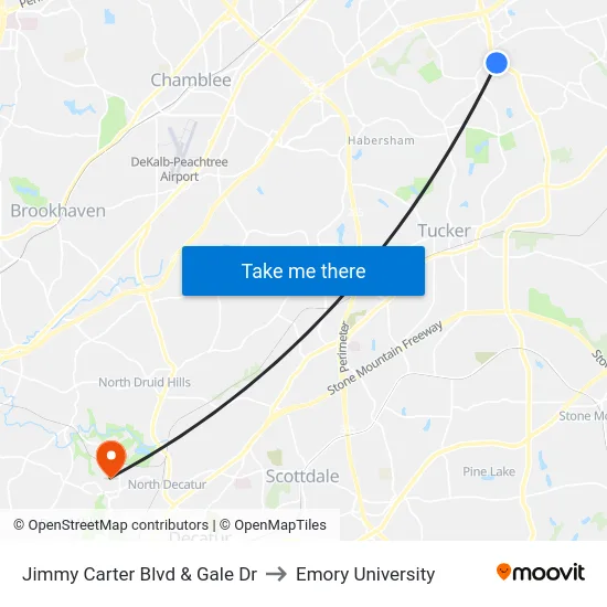 Jimmy Carter Blvd & Gale Dr to Emory University map