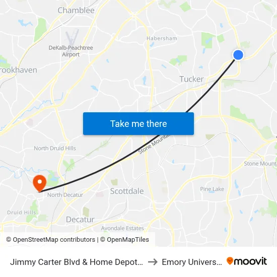 Jimmy Carter Blvd & Home Depot Ob to Emory University map