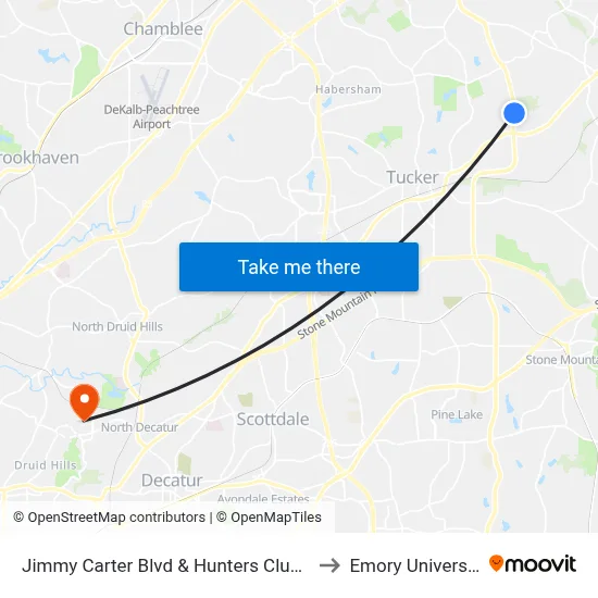Jimmy Carter Blvd & Hunters Club Ln to Emory University map