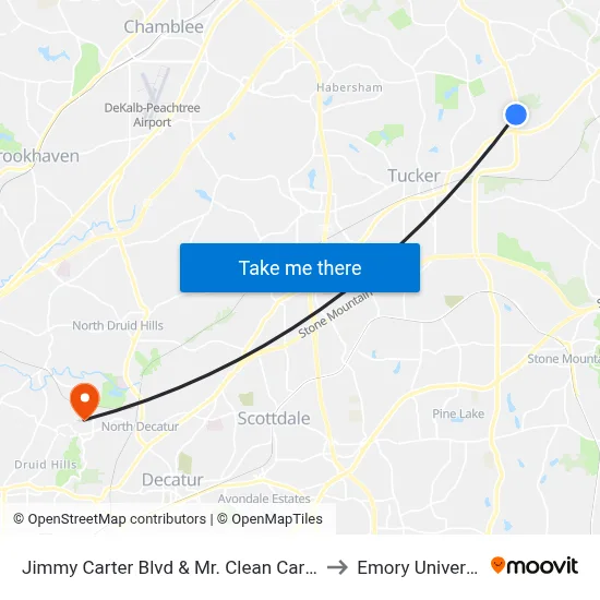 Jimmy Carter Blvd & Mr. Clean Carwash to Emory University map