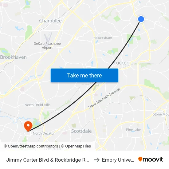 Jimmy Carter Blvd & Rockbridge Rd (Ihop) to Emory University map