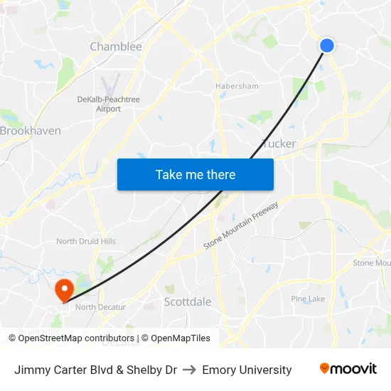 Jimmy Carter Blvd & Shelby Dr to Emory University map