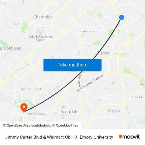 Jimmy Carter Blvd & Walmart Ob to Emory University map
