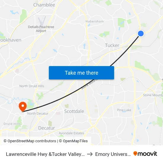 Lawrenceville Hwy &Tucker Valley Rd to Emory University map
