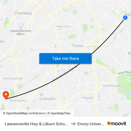 Lawrenceville Hwy & Lilburn School Rd to Emory University map