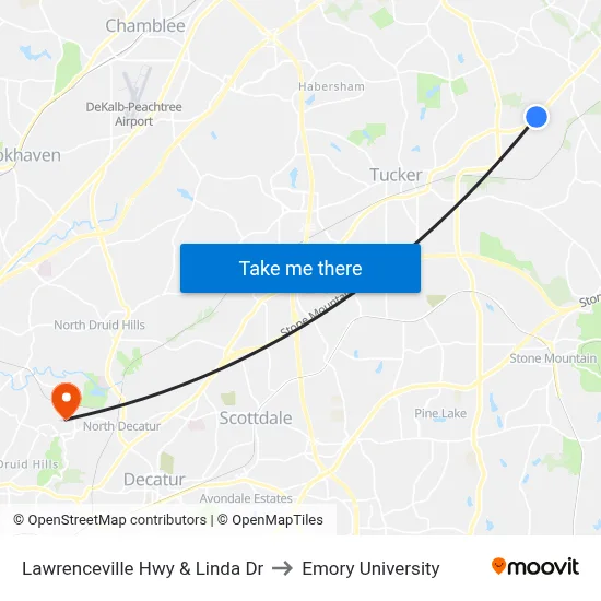 Lawrenceville Hwy & Linda Dr to Emory University map