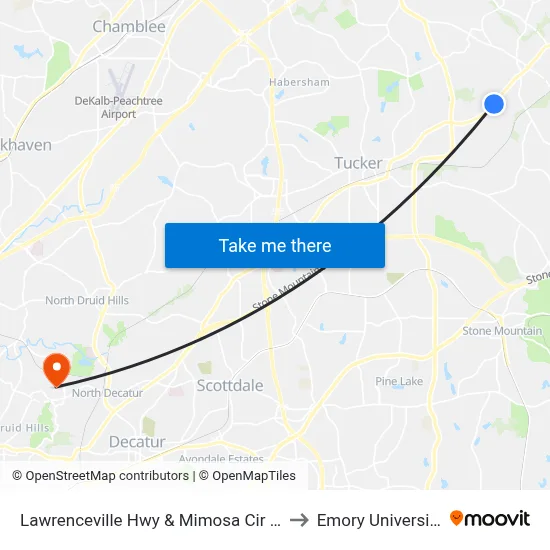 Lawrenceville Hwy & Mimosa Cir Ib to Emory University map
