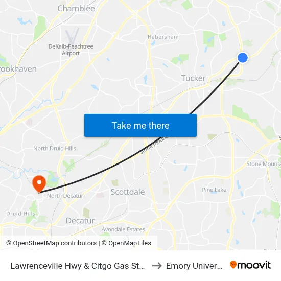 Lawrenceville Hwy & Citgo Gas Station to Emory University map