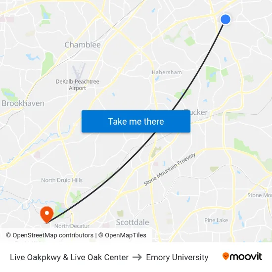 Live Oakpkwy & Live Oak Center to Emory University map
