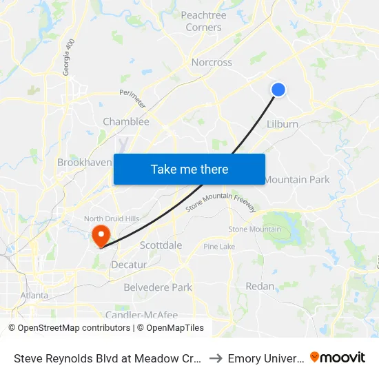 Steve Reynolds Blvd at Meadow Creek Hs to Emory University map