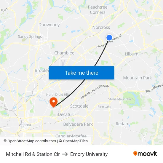 Mitchell Rd & Station Cir to Emory University map