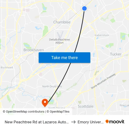 New Peachtree Rd at Lazaros Auto Rep Ib to Emory University map