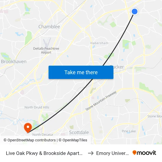 Live Oak Pkwy & Brookside Apartments to Emory University map