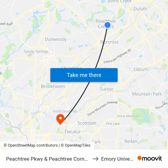 Peachtree Pkwy & Peachtree Corner Cir Ib to Emory University map