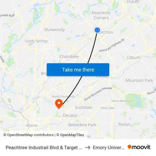 Peachtree Industrail Blvd & Target Plaza to Emory University map