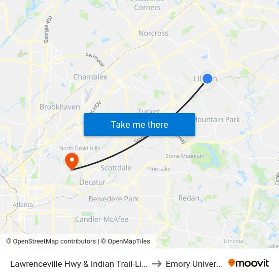 Lawrenceville Hwy & Indian Trail-Lilburn to Emory University map