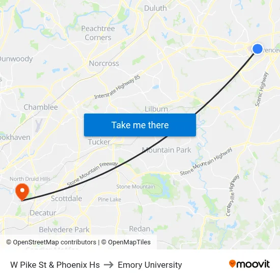 W Pike St & Phoenix Hs to Emory University map