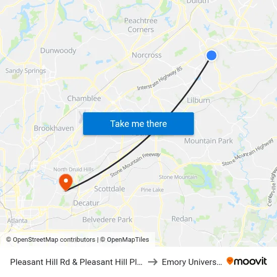 Pleasant Hill Rd & Pleasant Hill Plaza to Emory University map
