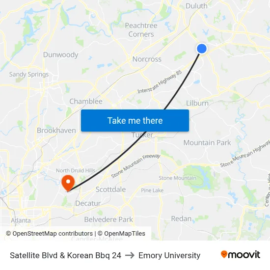Satellite Blvd & Korean Bbq 24 to Emory University map