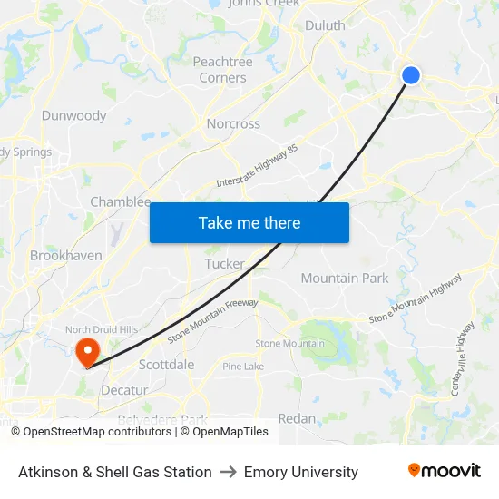 Atkinson & Shell Gas Station to Emory University map