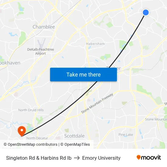 Singleton Rd & Harbins Rd Ib to Emory University map