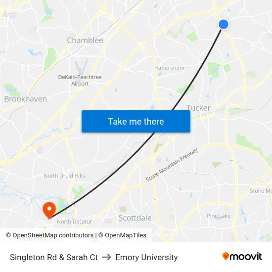 Singleton Rd & Sarah Ct to Emory University map