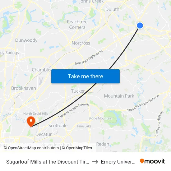 Sugarloaf Mills at the Discount Tire Co to Emory University map
