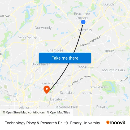 Technology Pkwy & Research Dr to Emory University map